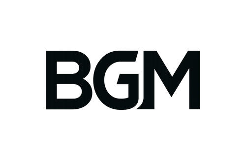image of a logo og BGM in one with black